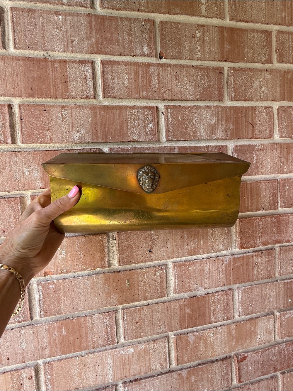 Vintage Brass Envelope Mailbox w/ Lion Head Detail - Picture 3 of 16